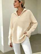 Womens Long-sleeve Pullover Top With A Half-zip