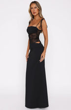 Jenni | Square Neck Lace Detail Sculpting Maxi Dress