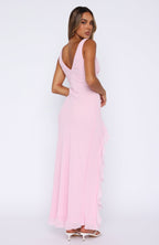 Cenny | Bold Thigh-High Slit Vibrant V-Neck Ruffle Maxi Dress