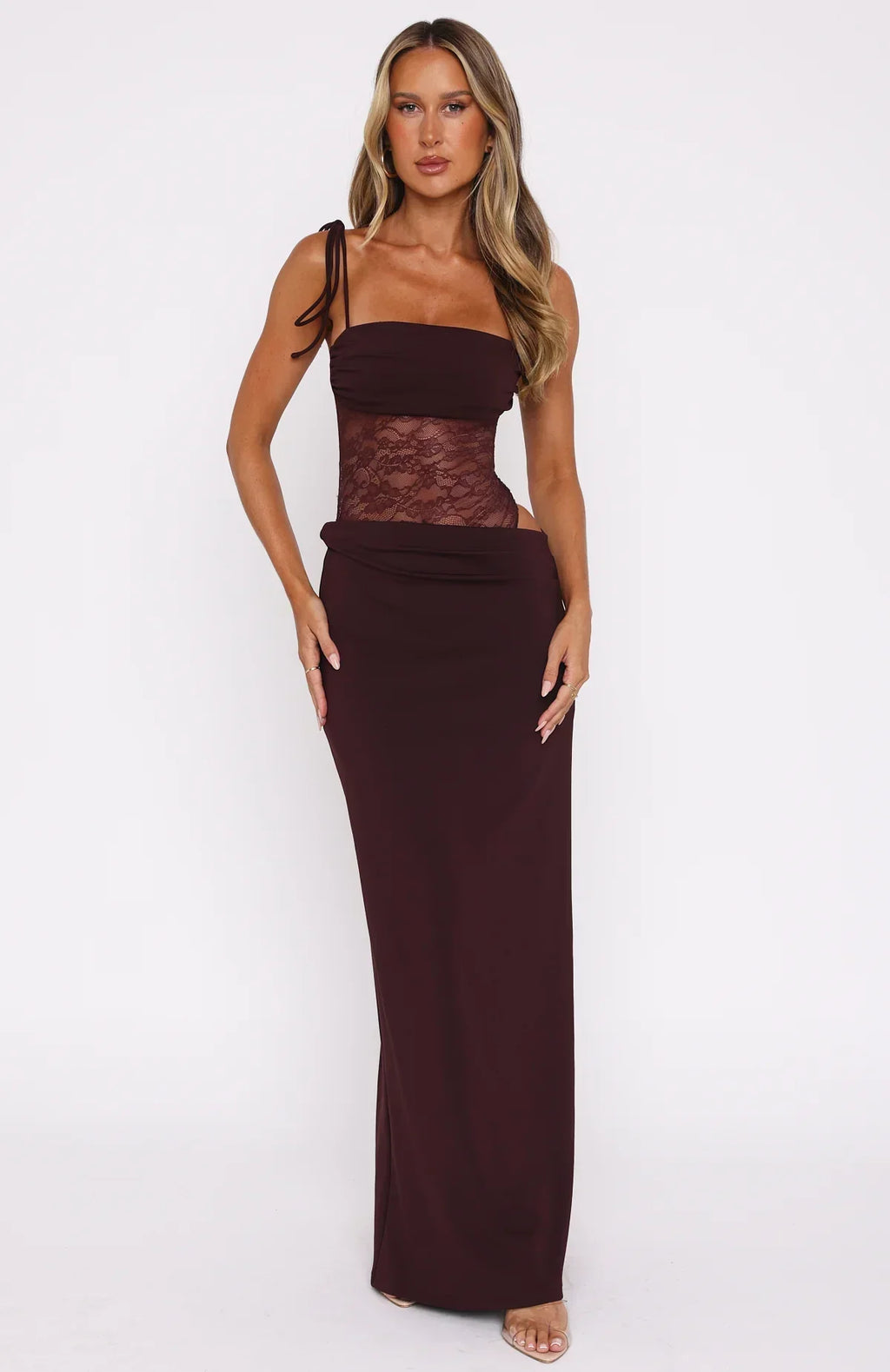 Amelie | Sheer Lace Bodice Cut-Out Maxi Dress