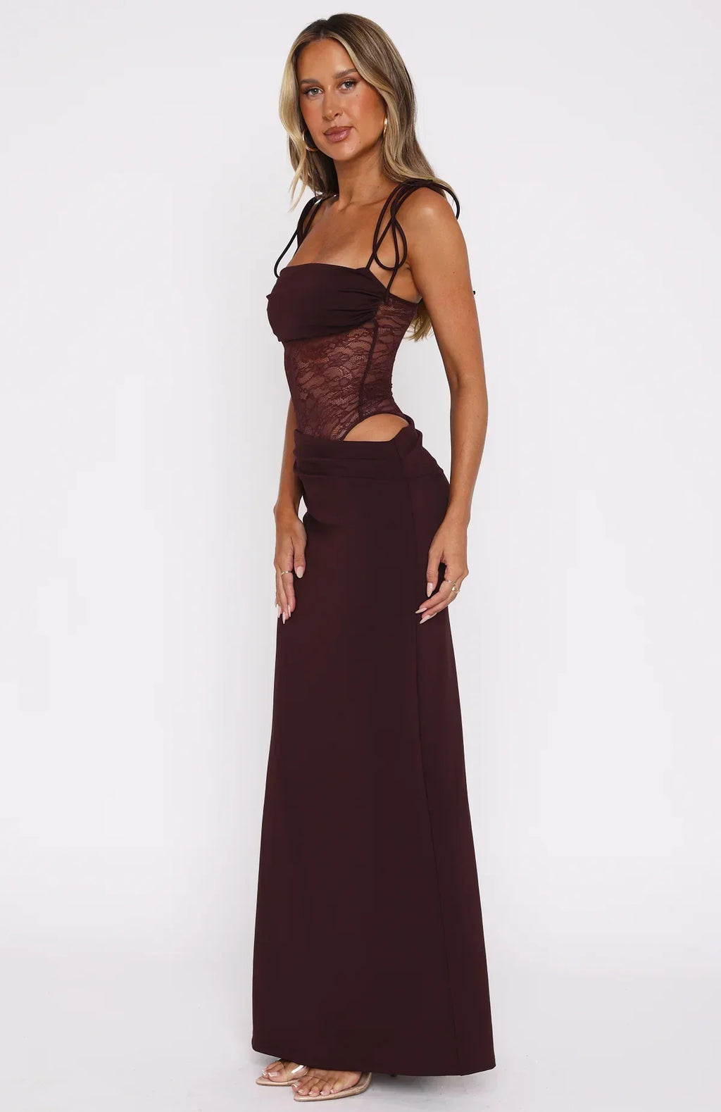 Amelie | Sheer Lace Bodice Cut-Out Maxi Dress
