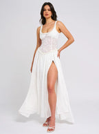 Louisa | Ethereal Floral Ruched Maxi Dress with High Slit