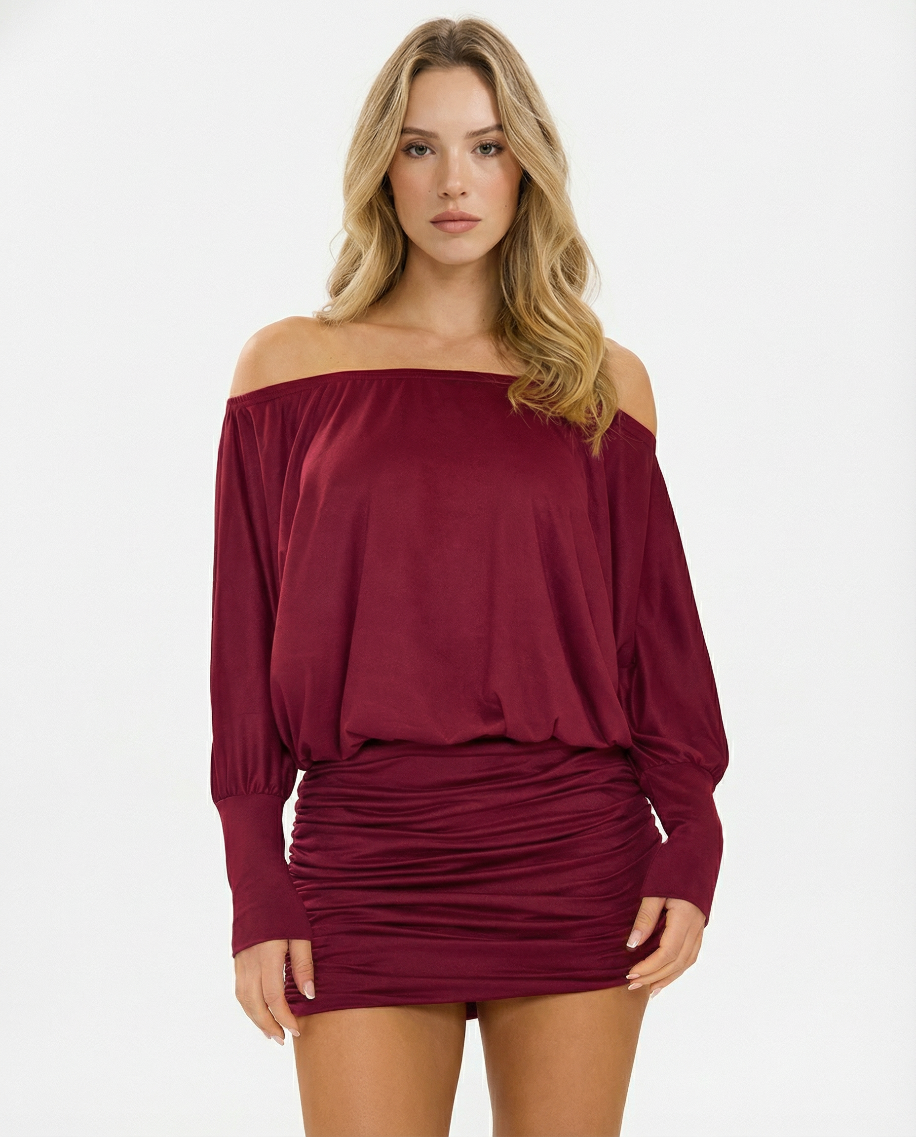 Jaimey | Draped Top Ruched Fitted Skirt Mini Dress