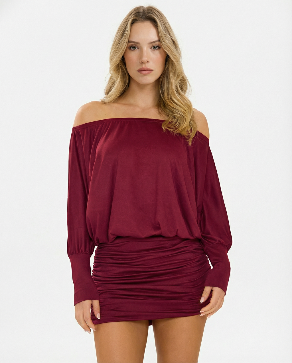 Sola | Ruched Mini Dress Draped Relaxed Top & Fitted Skirt