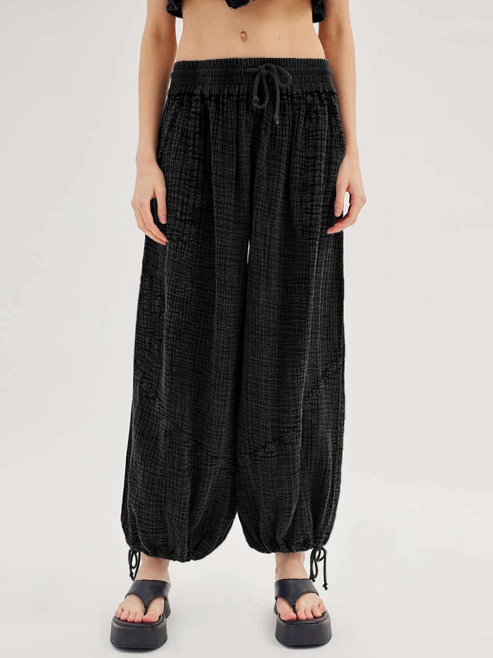 Pantalón Palazzo de Pierna Ancha para Dama · Tiro Alto con Agujeta Ajustable