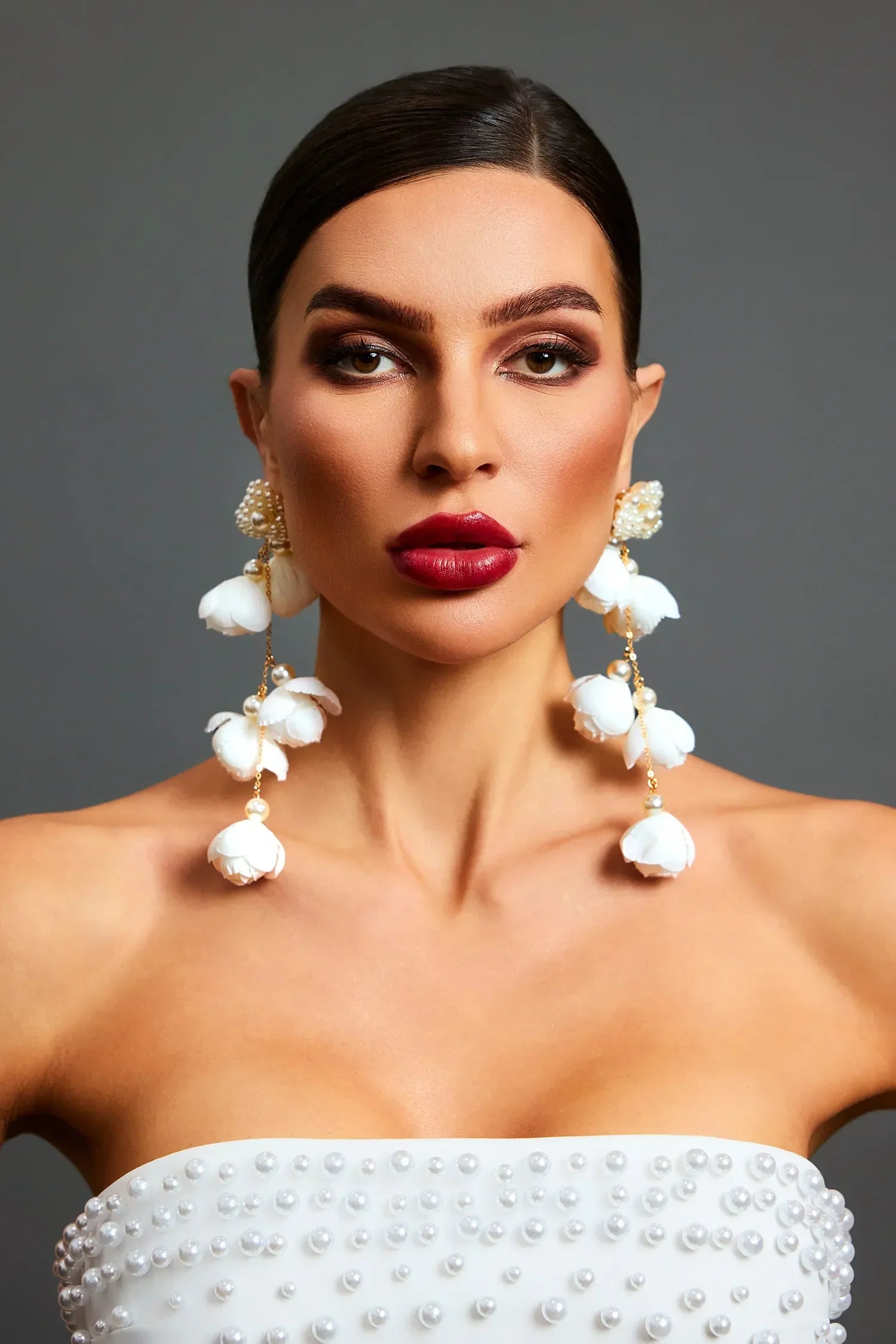 Pendientes Flores con perla blanca Camelia