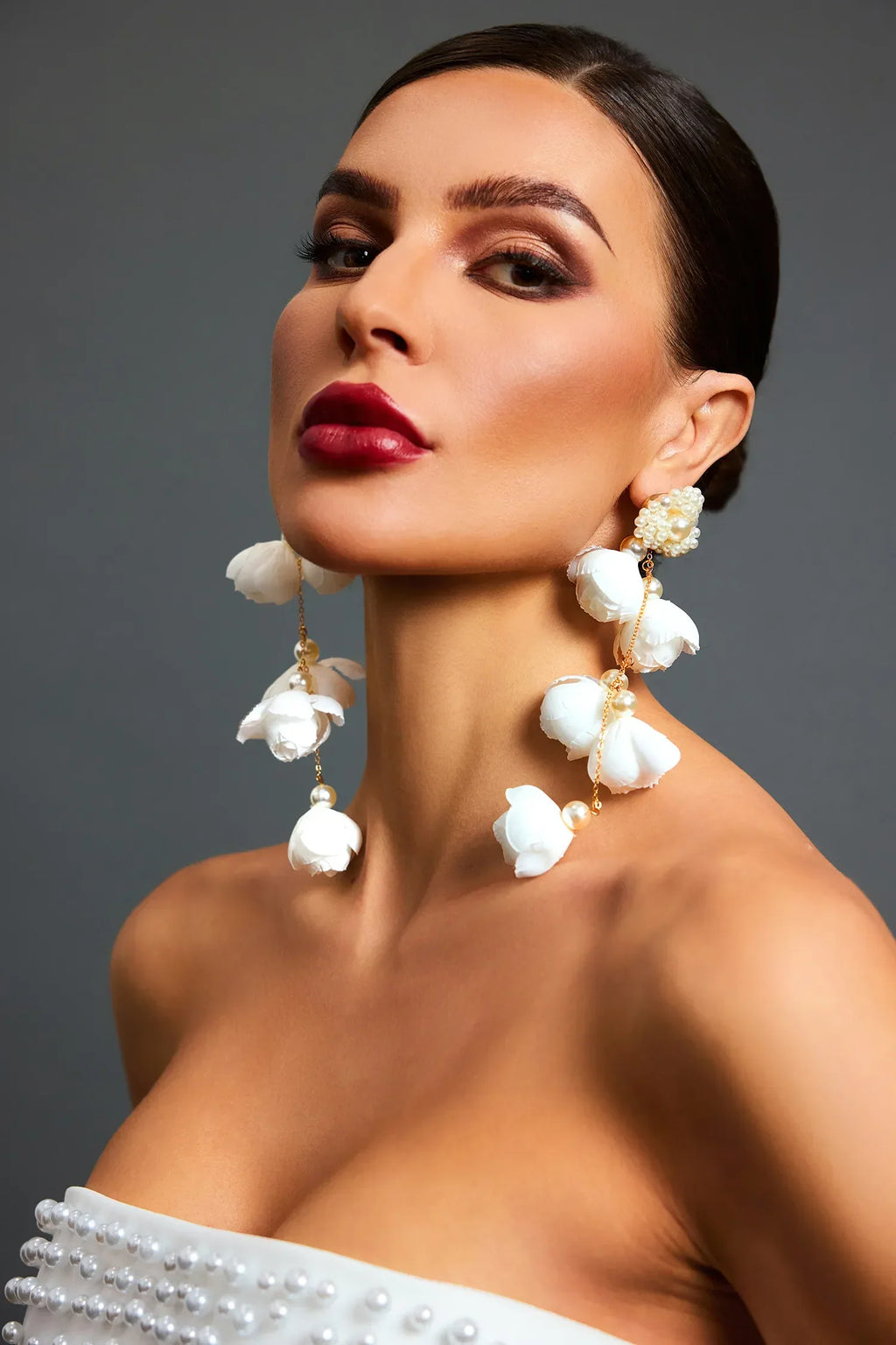 Pendientes Flores con perla blanca Camelia