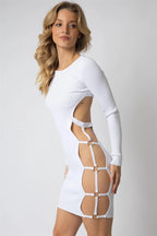 Randy | White Knit Ribbed Cut-Out Open Back Mini Dress