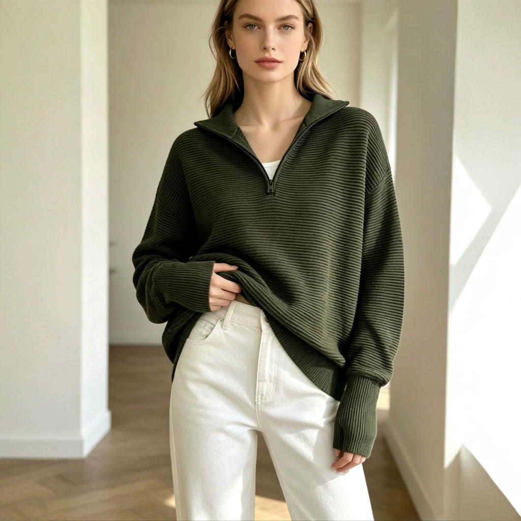 Womens Long-sleeve Pullover Top With A Half-zip