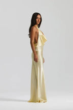 Lilly | Cowl Neck Open Back Satin Maxi Dress