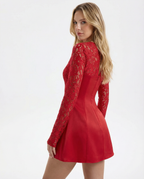 Samantha | Long Sleeve Bustier Red Lace Mini Dress
