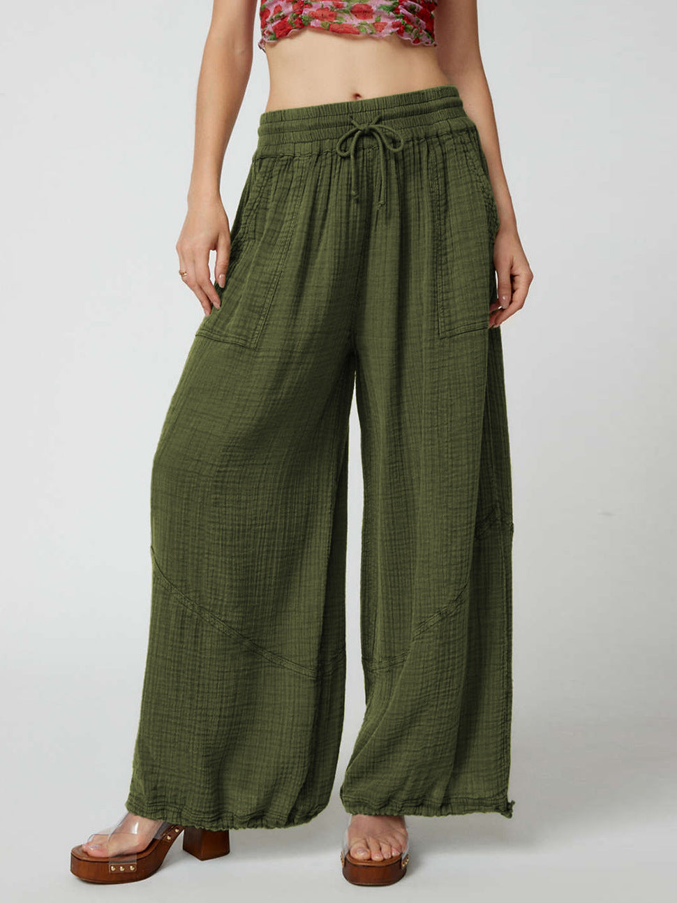 Pantalón Palazzo de Pierna Ancha para Dama · Tiro Alto con Agujeta Ajustable