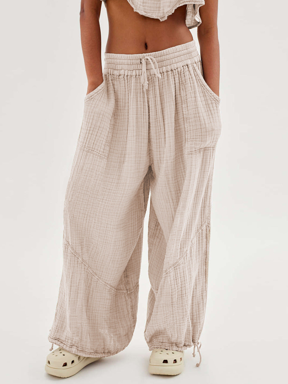 Pantalón Palazzo de Pierna Ancha para Dama · Tiro Alto con Agujeta Ajustable