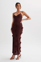 Trice | Lace-Up Open Back V-Neck 3D Floral Knit Maxi Dress