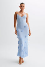 Trice | Lace-Up Open Back V-Neck 3D Floral Knit Maxi Dress