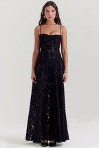Adelle | Floral Jacquard Lace-Up Maxi Dress