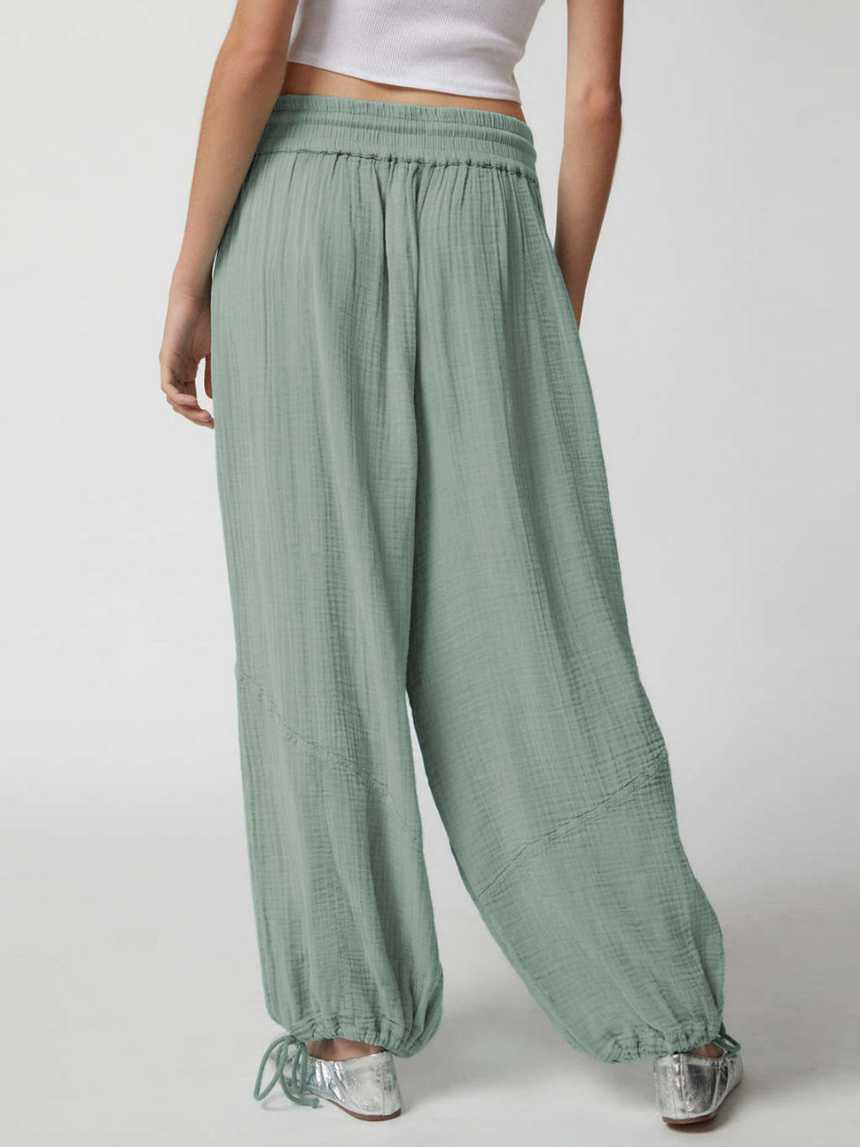 Pantalón Palazzo de Pierna Ancha para Dama · Tiro Alto con Agujeta Ajustable