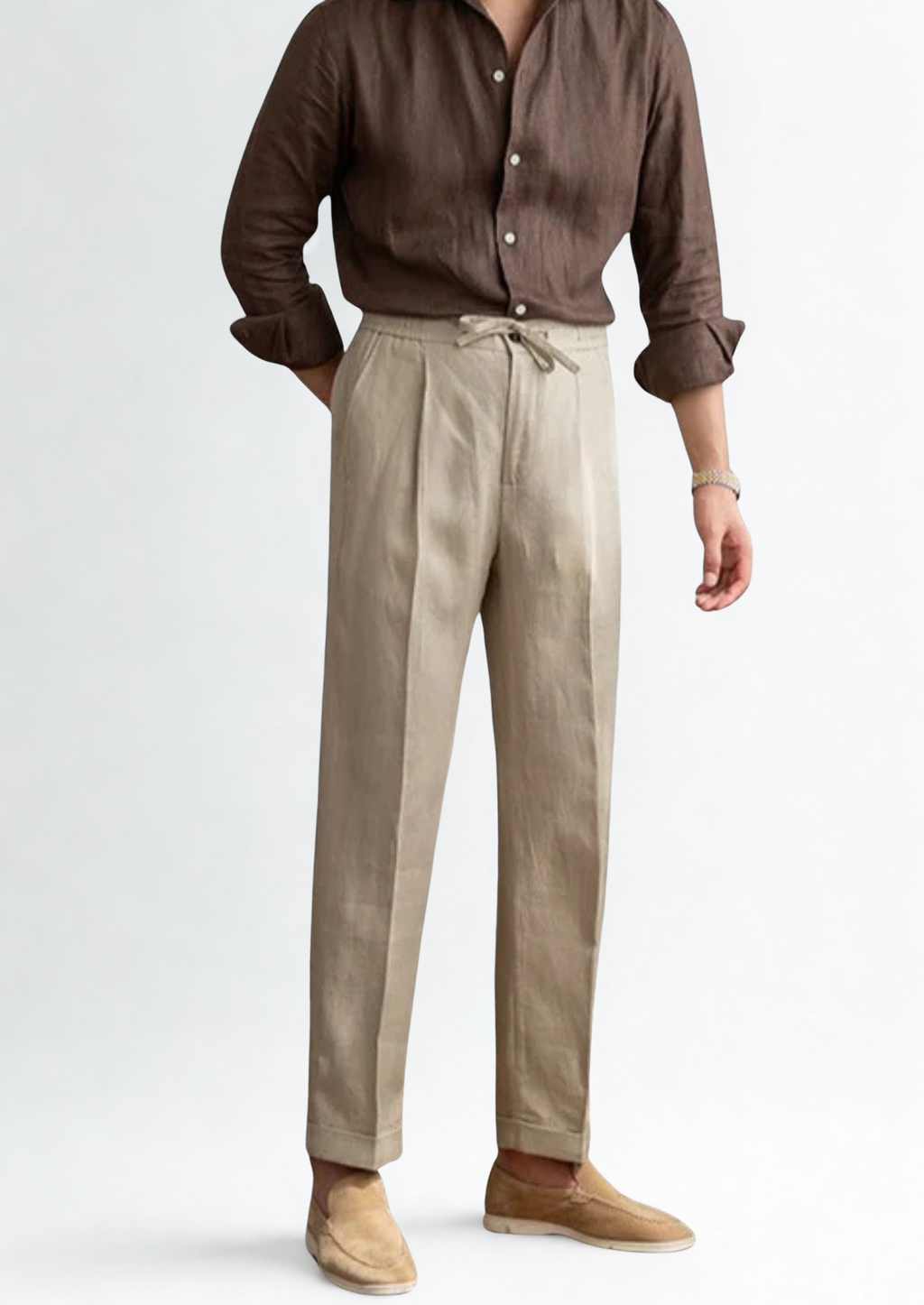Pantalones de estilo costero con cordón - Arena