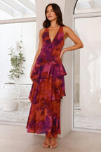 Vestido con Estampado Floral y Escote Profundo