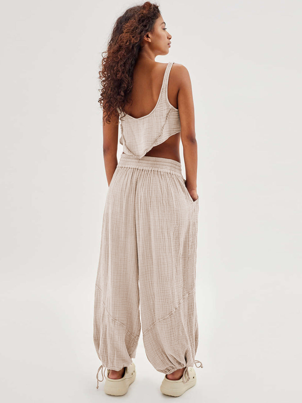 Pantalón Palazzo de Pierna Ancha para Dama · Tiro Alto con Agujeta Ajustable