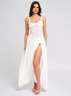 Louisa | Ethereal Floral Ruched Maxi Dress with High Slit
