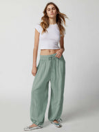 Pantalón Palazzo de Pierna Ancha para Dama · Tiro Alto con Agujeta Ajustable