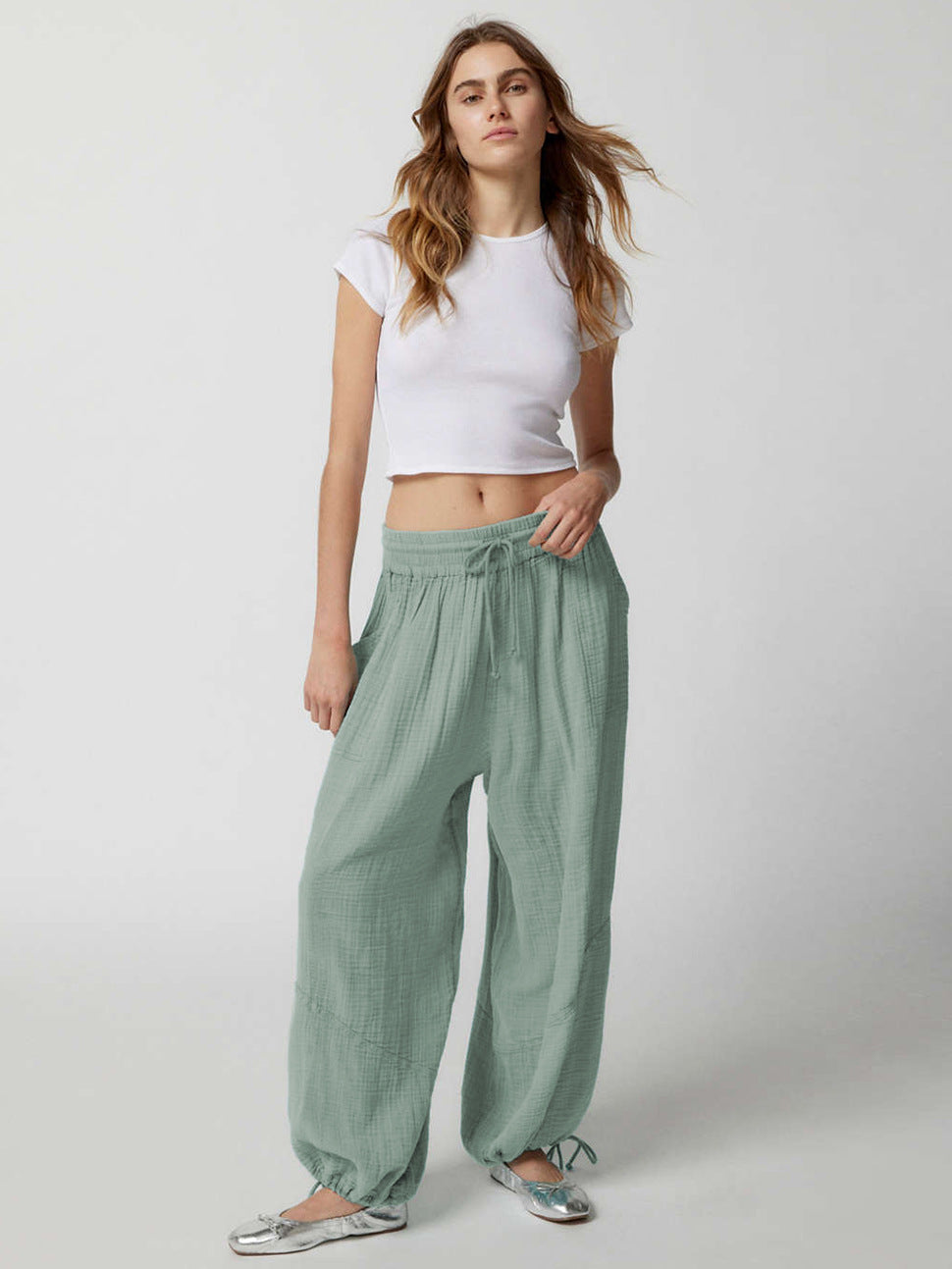 Pantalón Palazzo de Pierna Ancha para Dama · Tiro Alto con Agujeta Ajustable