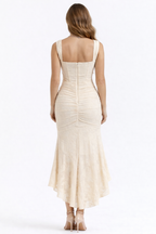 Cleo | Bias-Cut Luminous Cowl Neck Midi Dress