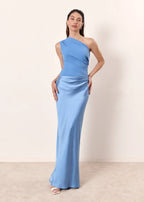 Zondra | Asymmetrical Matte & Shiny Satin Maxi Dress