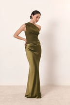 Zondra | Asymmetrical Matte & Shiny Satin Maxi Dress