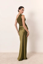 Zondra | Asymmetrical Matte & Shiny Satin Maxi Dress
