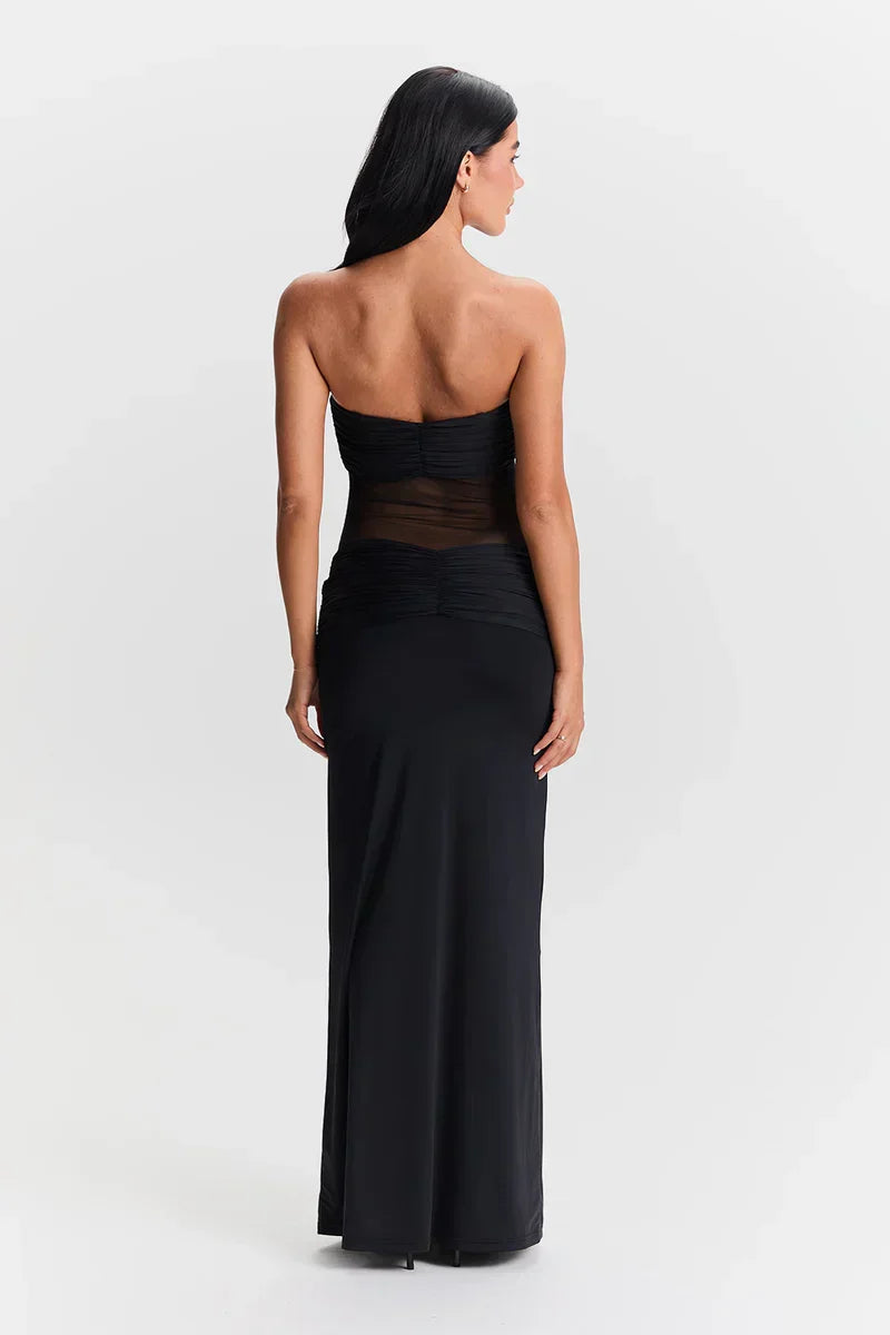 Eleina | Twist-Knot Mesh Panel Maxi Dress
