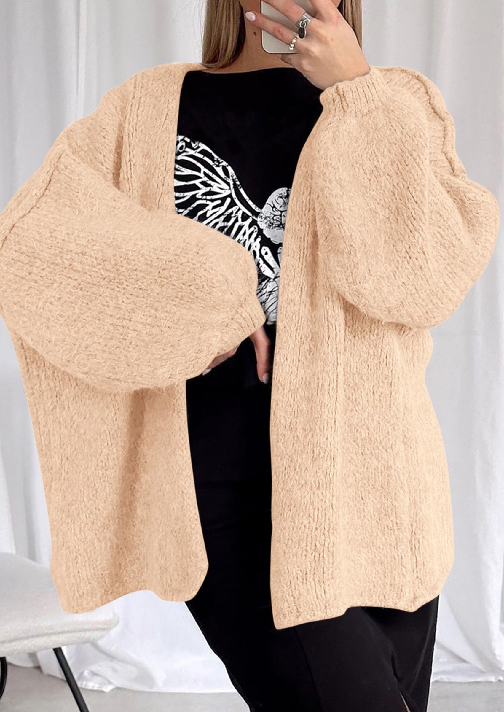 Womens Oversized Cardigan Sweaters Fall Long Lantern Sleeve Knit