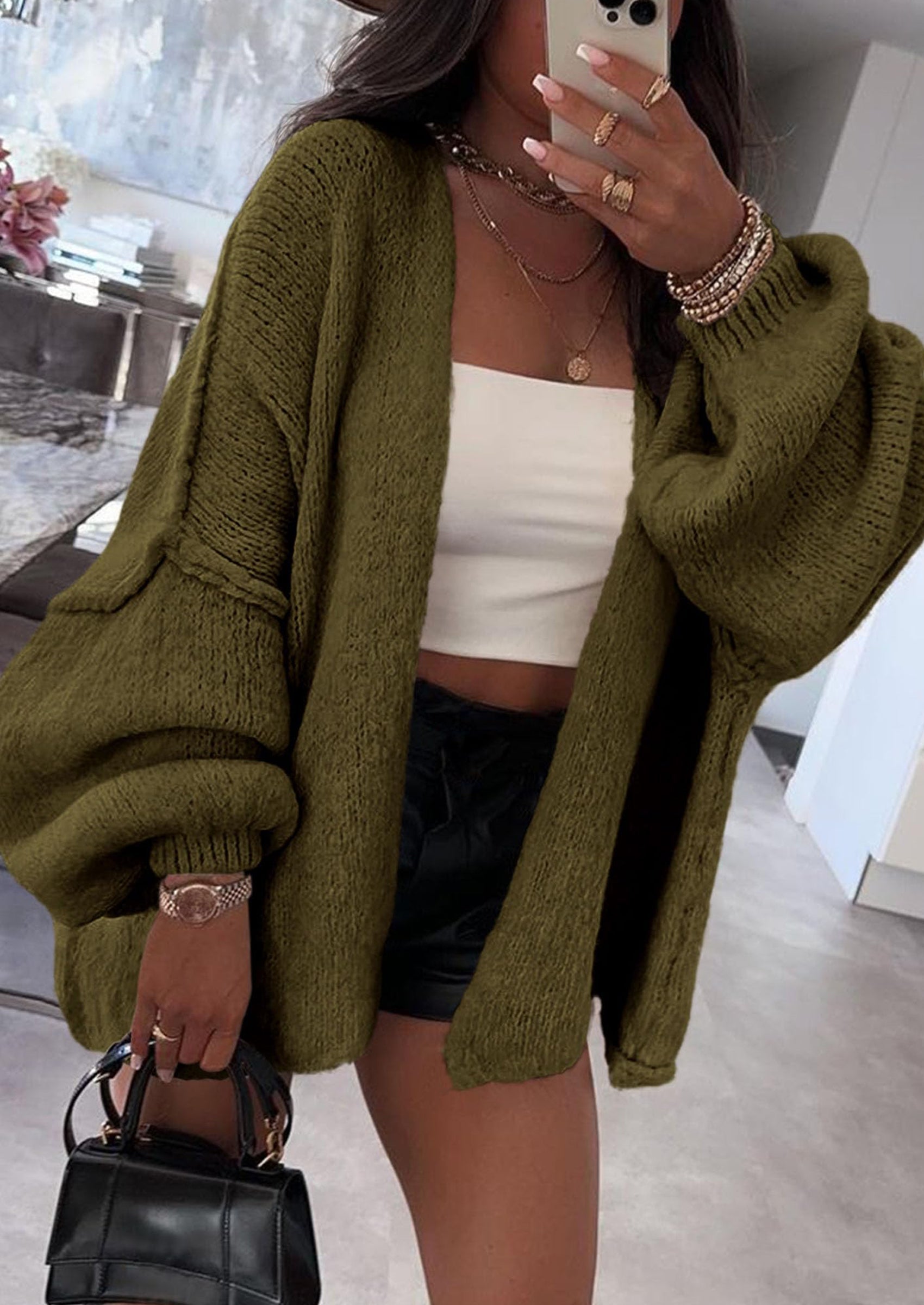 Womens Oversized Cardigan Sweaters Fall Long Lantern Sleeve Knit