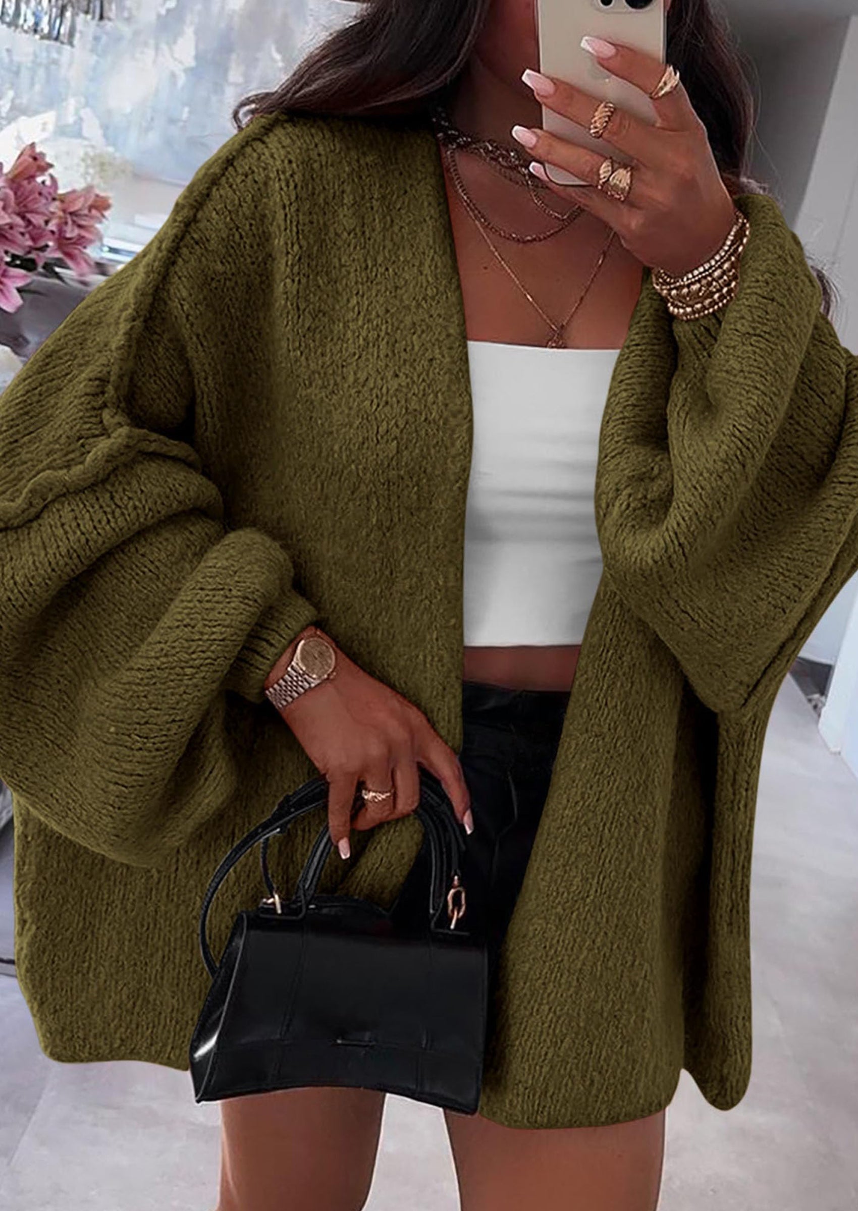 Womens Oversized Cardigan Sweaters Fall Long Lantern Sleeve Knit