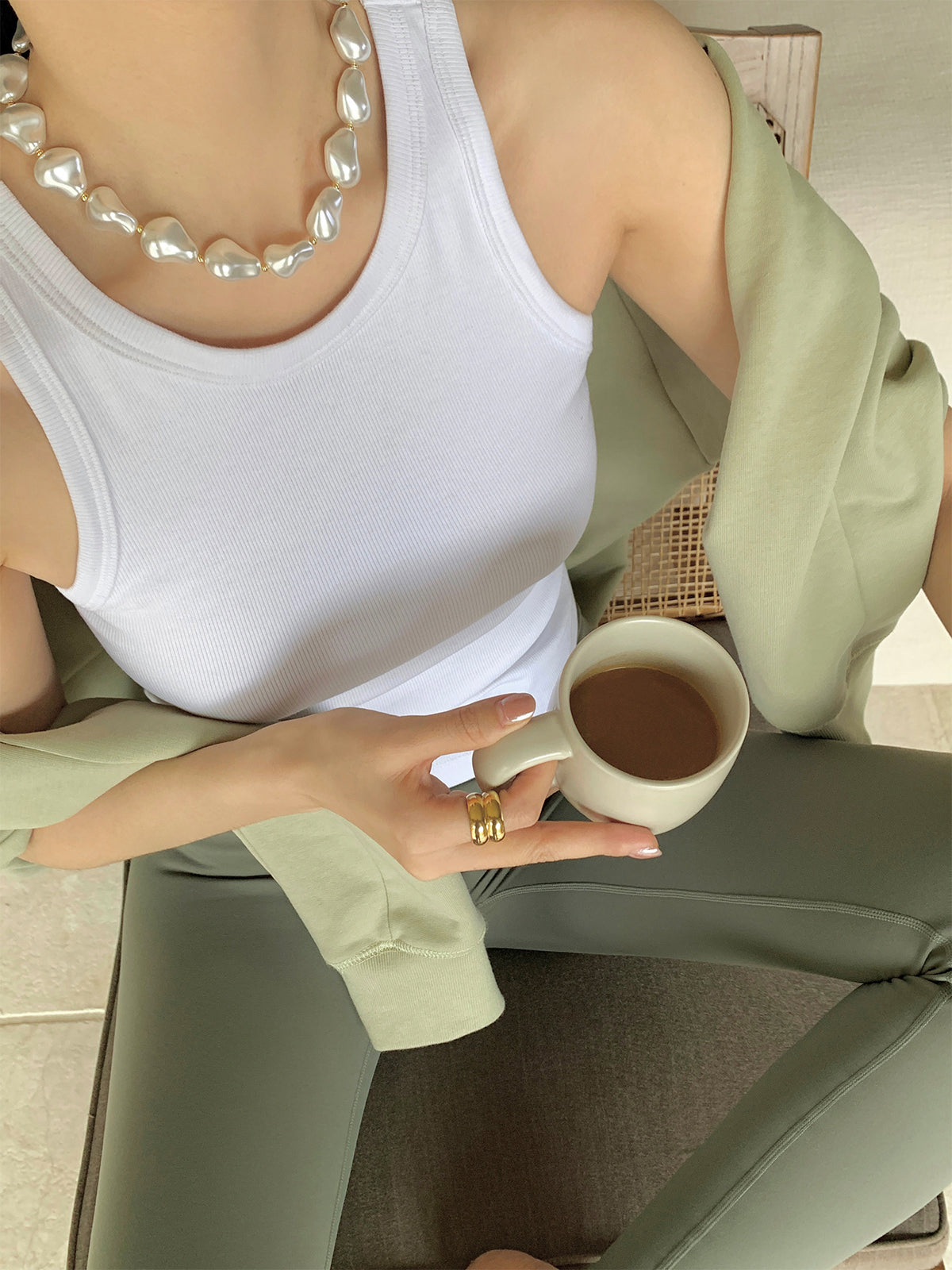 ATISSE LUMIÈRE – Collar de perlas orgánicas para mujer – Collar statement en marfil