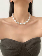 ATISSE LUMIÈRE – Collar de perlas orgánicas para mujer – Collar statement en marfil