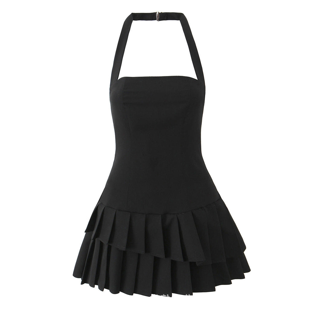 Freya | Asymmetric Pleated Halterneck Tailored Mini Dress