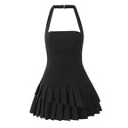 Freya | Asymmetric Pleated Halterneck Tailored Mini Dress