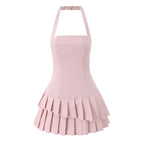Freya | Asymmetric Pleated Halterneck Tailored Mini Dress