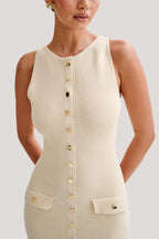 Gabriella | Sleeveless Ribbed Button-Down Maxi Dress