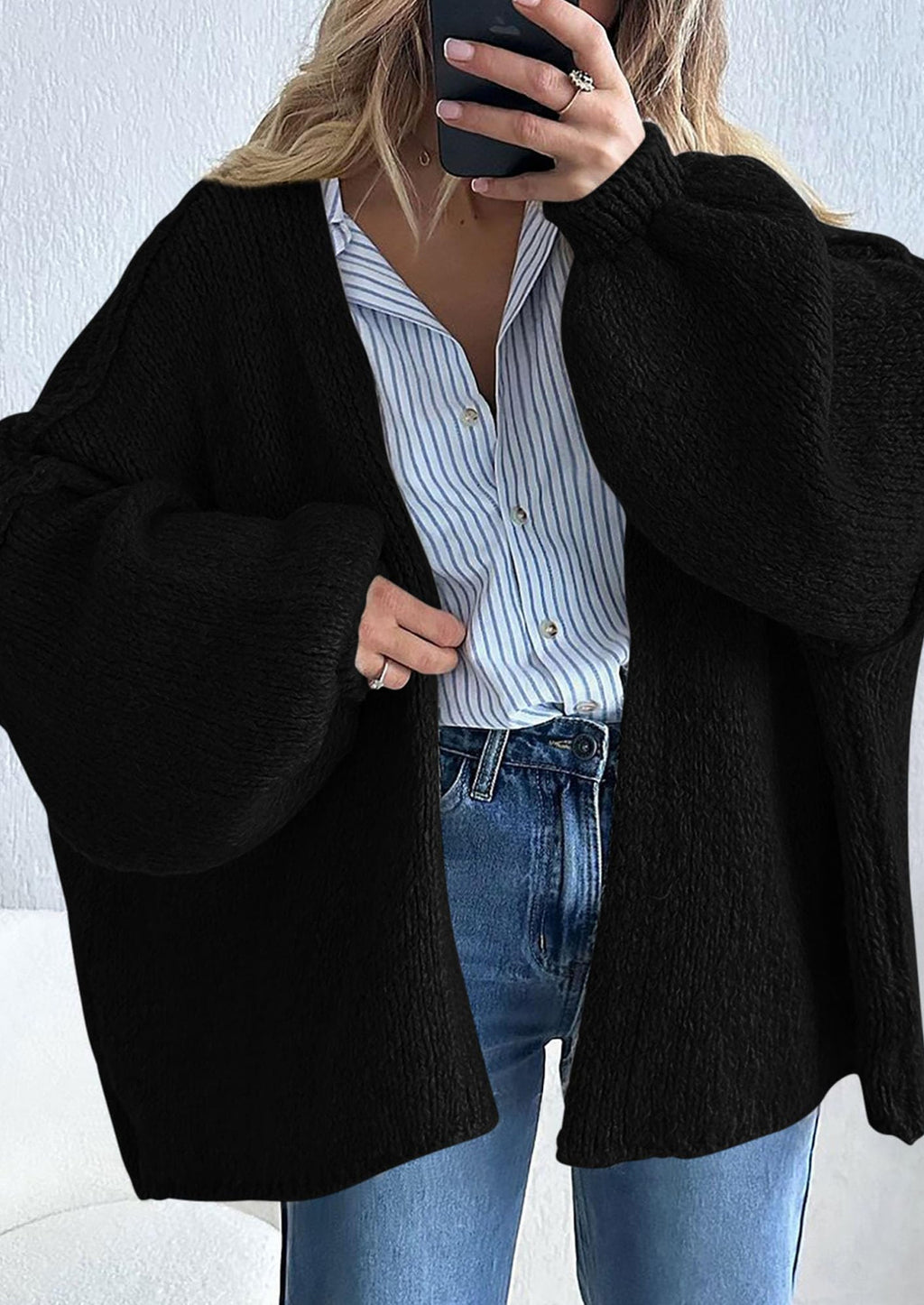 Womens Oversized Cardigan Sweaters Fall Long Lantern Sleeve Knit