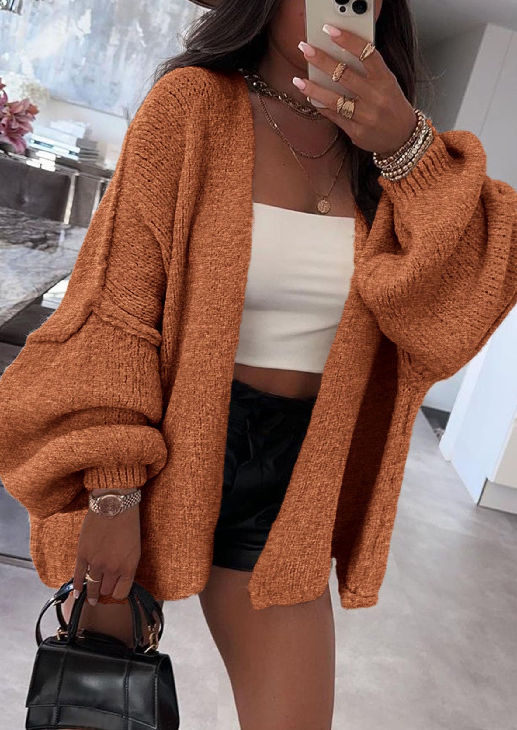 Womens Oversized Cardigan Sweaters Fall Long Lantern Sleeve Knit