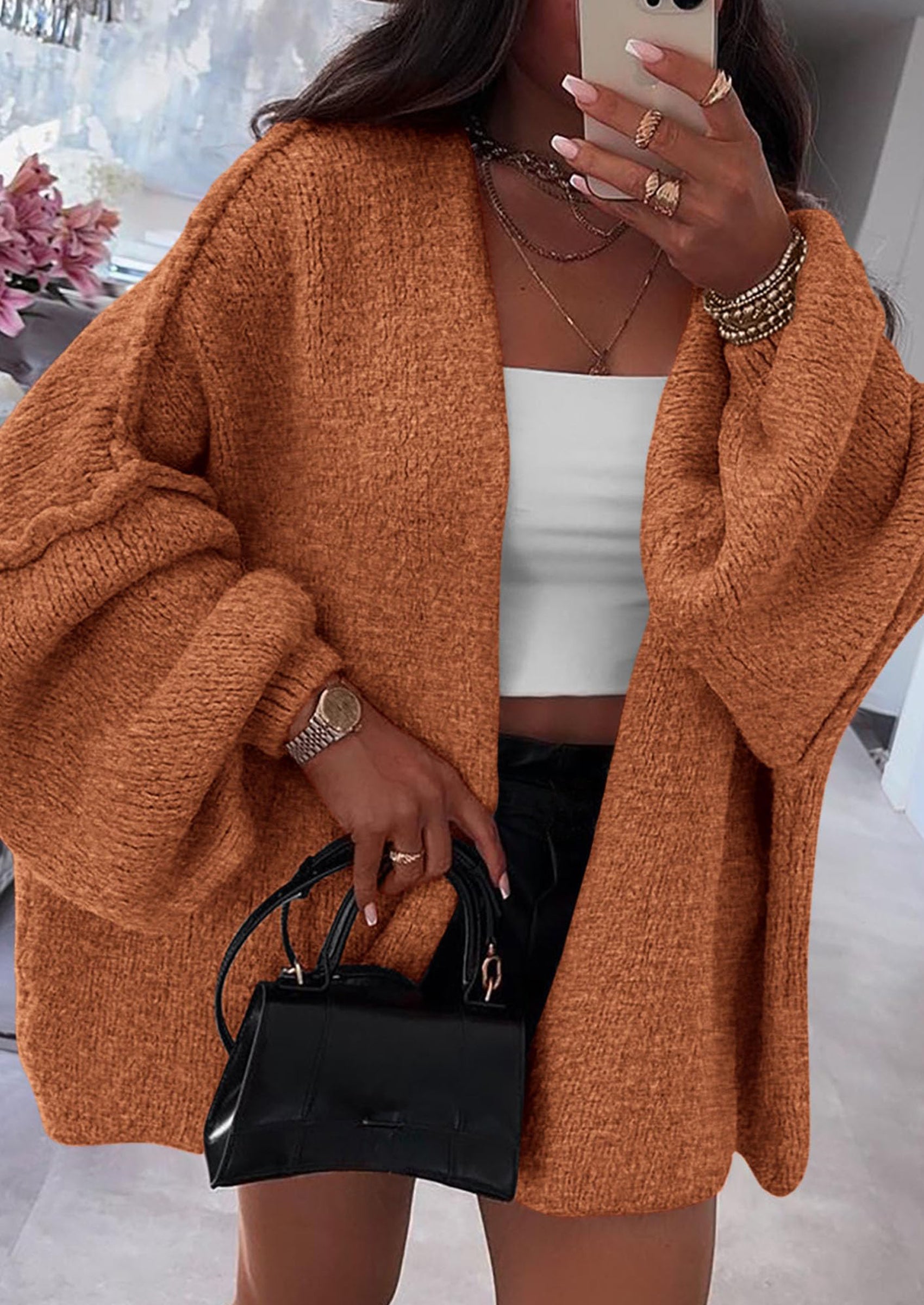 Womens Oversized Cardigan Sweaters Fall Long Lantern Sleeve Knit