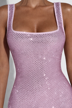 The Solar | Square Neck Rhinestone Stretch Net Mini Dress