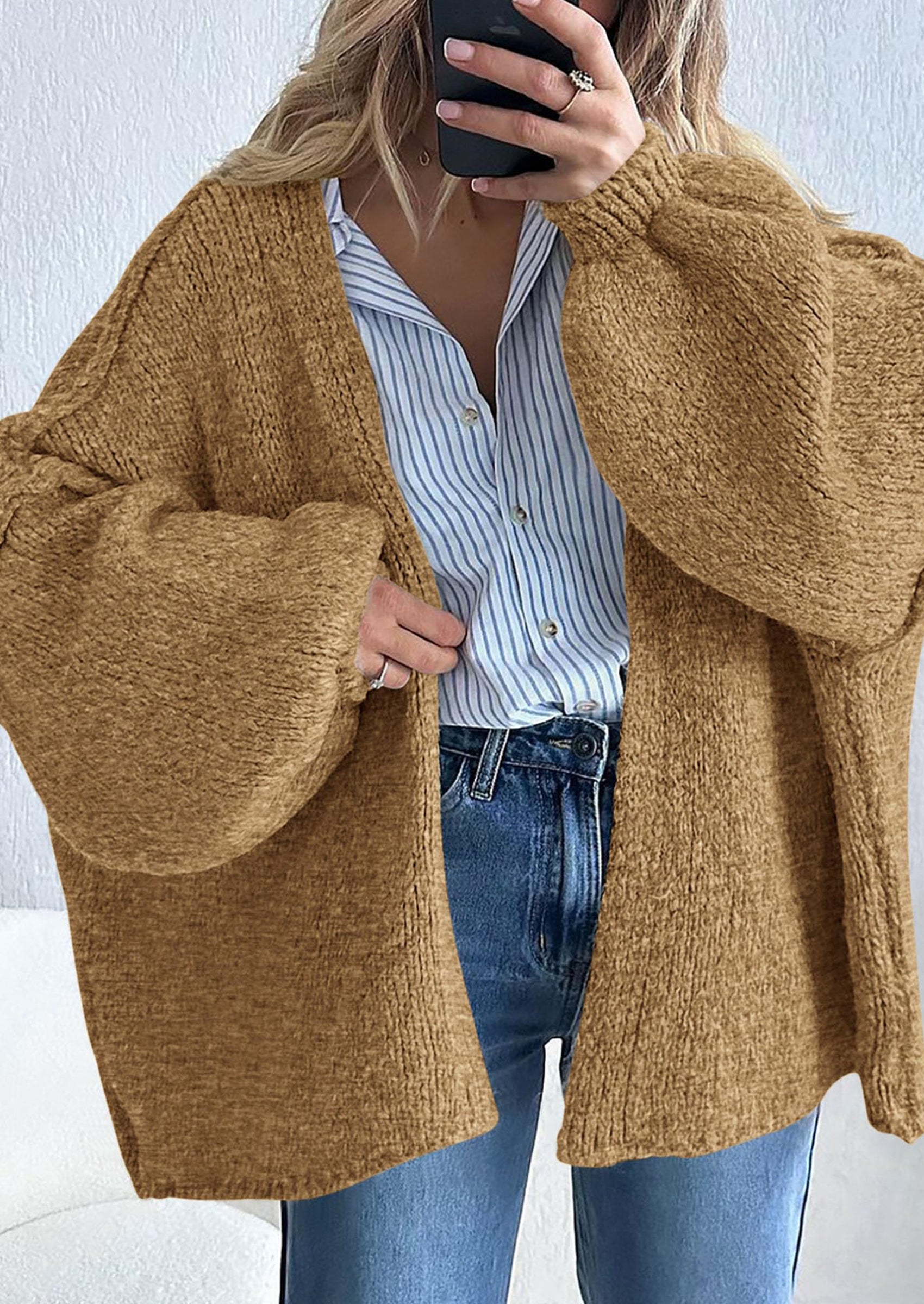 Womens Oversized Cardigan Sweaters Fall Long Lantern Sleeve Knit