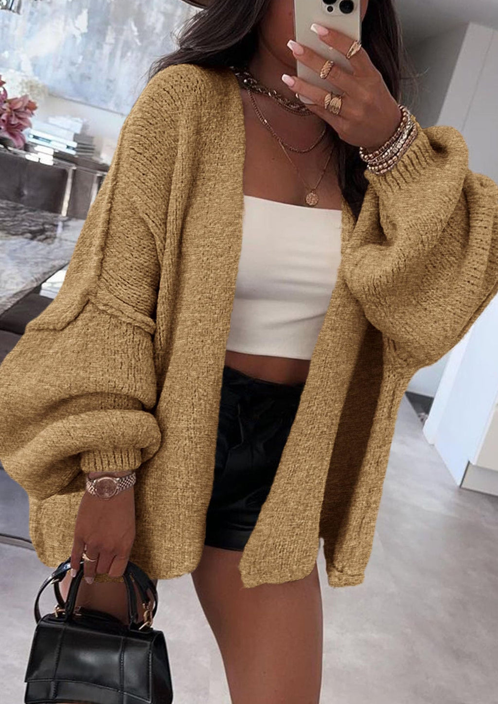 Womens Oversized Cardigan Sweaters Fall Long Lantern Sleeve Knit