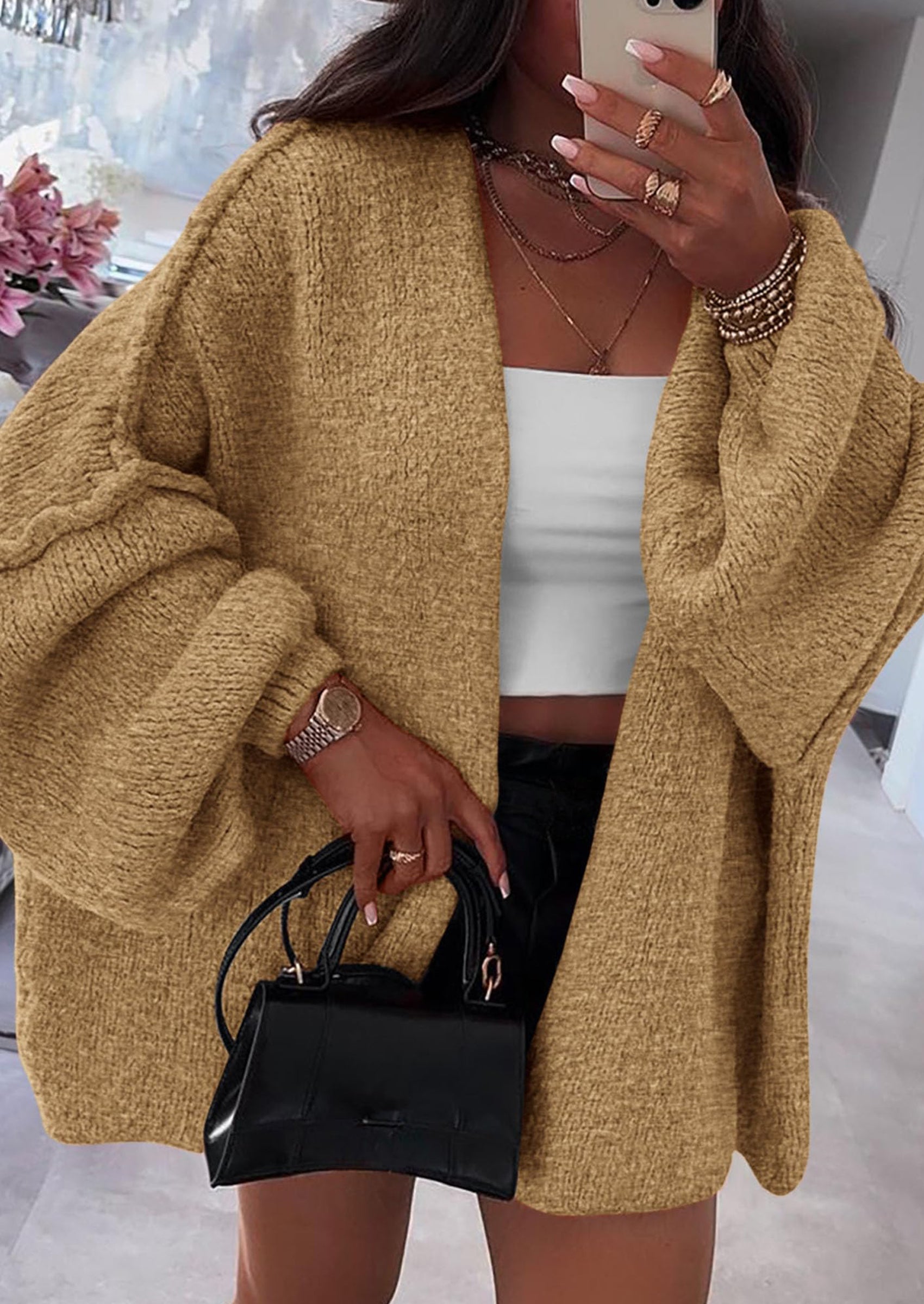 Womens Oversized Cardigan Sweaters Fall Long Lantern Sleeve Knit