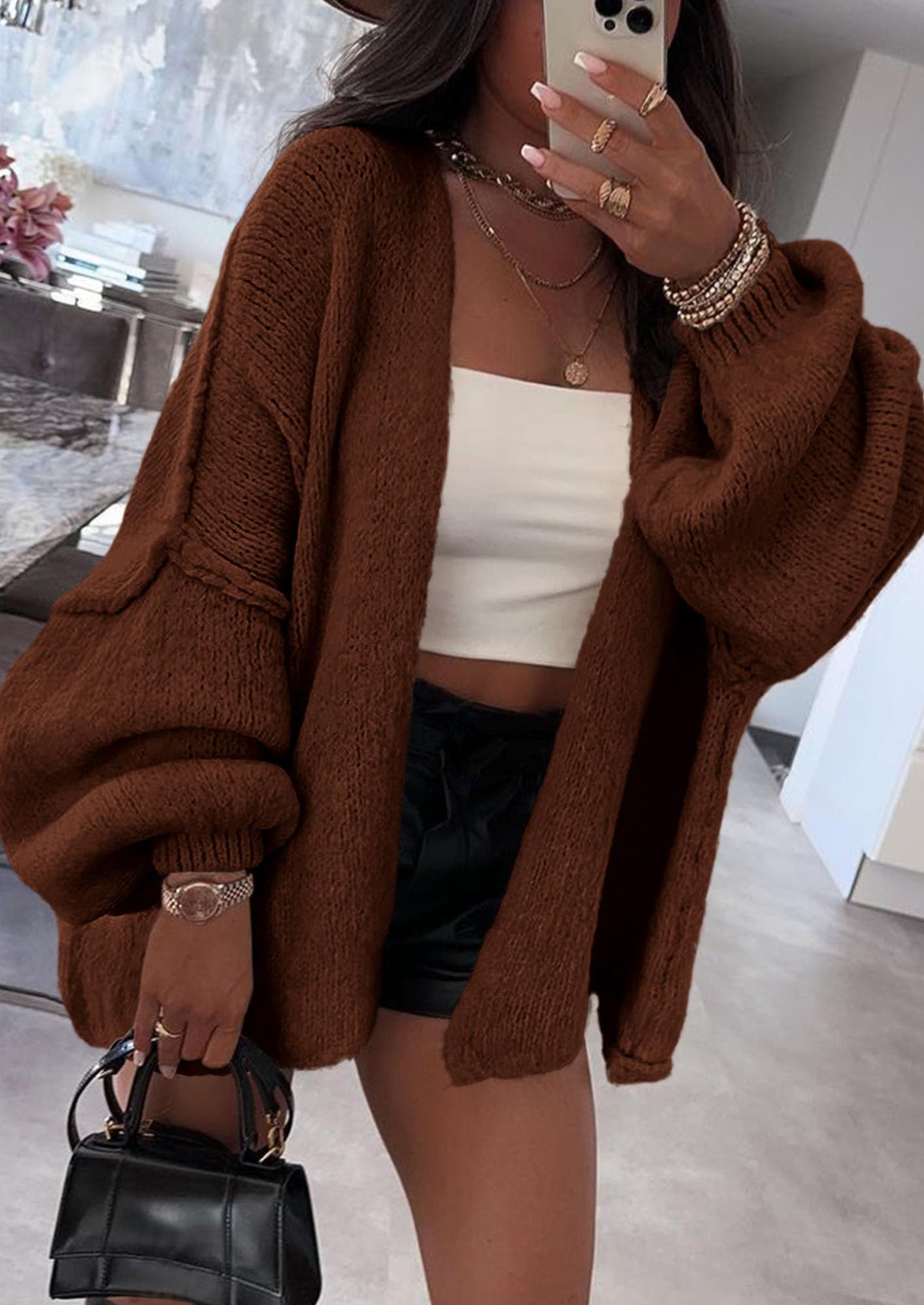 Womens Oversized Cardigan Sweaters Fall Long Lantern Sleeve Knit