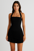 Freya | Asymmetric Pleated Halterneck Tailored Mini Dress